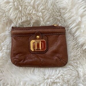 Juicy Couture Brown Leather Change Purse Wallet Gold Hardware